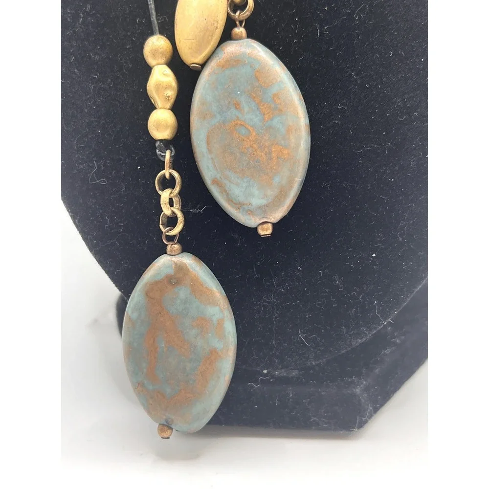 Chico's Green Stone Drop Necklace Boho Artisan 28